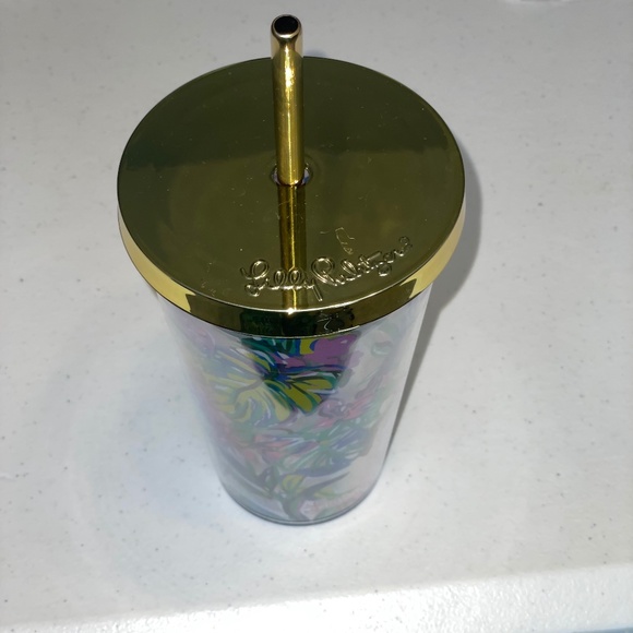 EUC Lilly Pulitzer Mermaid In The Shade Tumbler & Gold Straw - Picture 3 of 6